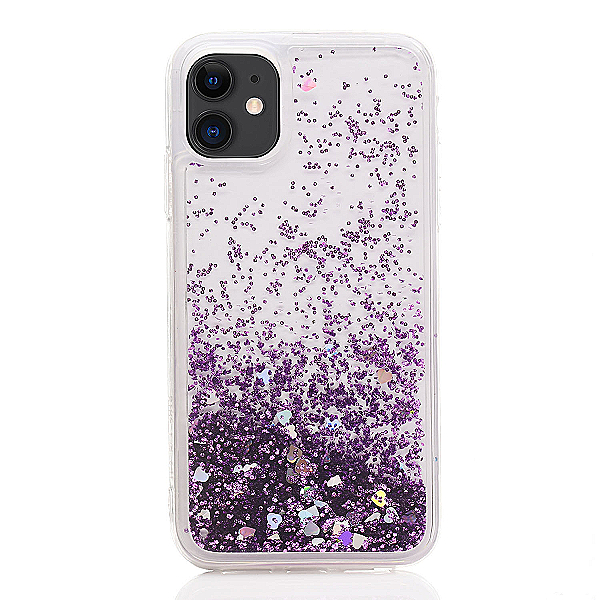 Maskica za iPhone 11 "Rain Of Glitter" - srce - Ljubičasta #1