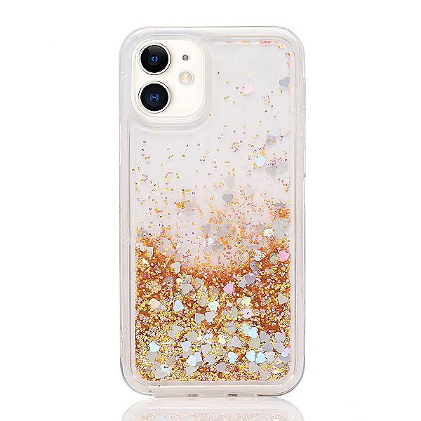 Maskica za iPhone 12 "Rain Of Glitter" - srce - Zlatna #1