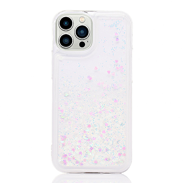 Maskica za iPhone 13 Pro Max "Rain Of Glitter" - srce - Bijela #1