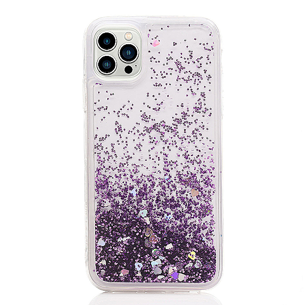 Maskica za iPhone 13 Pro "Rain Of Glitter" - srce - Ljubičasta #1