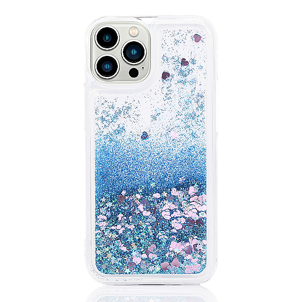 Maskica za iPhone 13 Pro "Rain Of Glitter" - srce - Plava #2