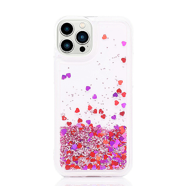 Maskica za iPhone 13 Pro "Rain Of Glitter" - srce - Roza #3