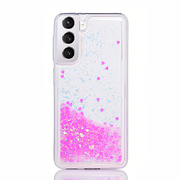 Maskica za Samsung Galaxy S21 FE "Rain Of Glitter" - srce - Pink #1