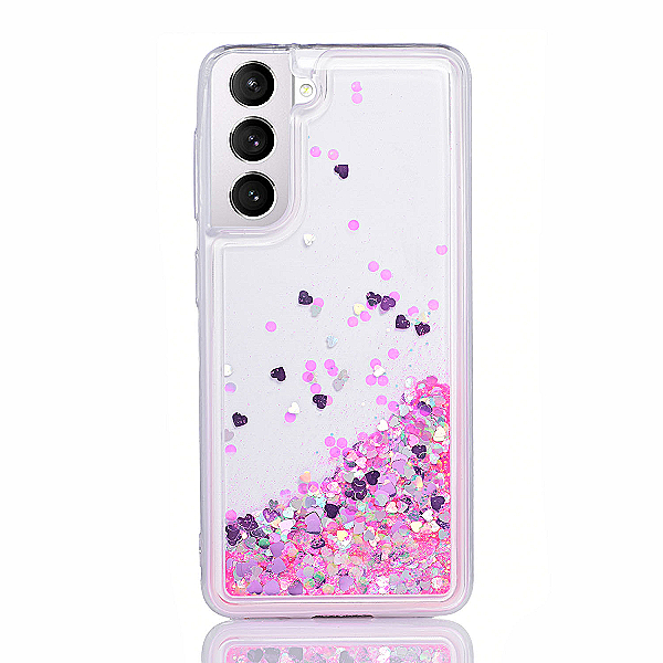 Maskica za Samsung Galaxy S21 FE "Rain Of Glitter" - srce - Pink #2