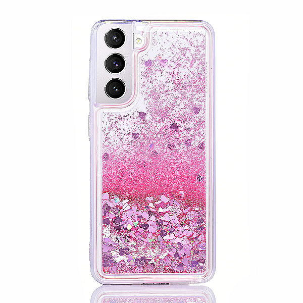 Maskica za Samsung Galaxy S21 FE "Rain Of Glitter" - srce - Roza #1
